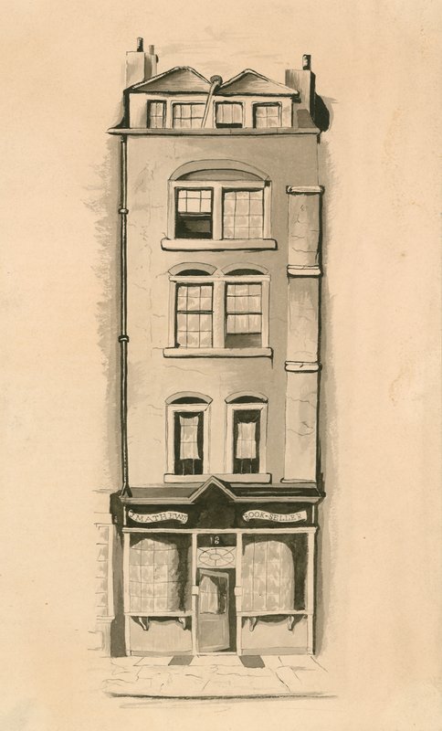 En original akvarellteckning av 18 Strand, Westminster, London, födelseplats för Charles Matthews, komiker (wc på papper) av English School