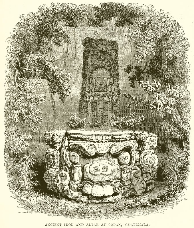Forntida idol och altare i Copan, Guatemala av English School
