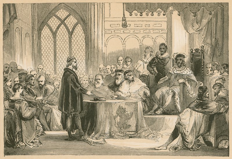 Andrew Melville inför King and Privy Council av English School