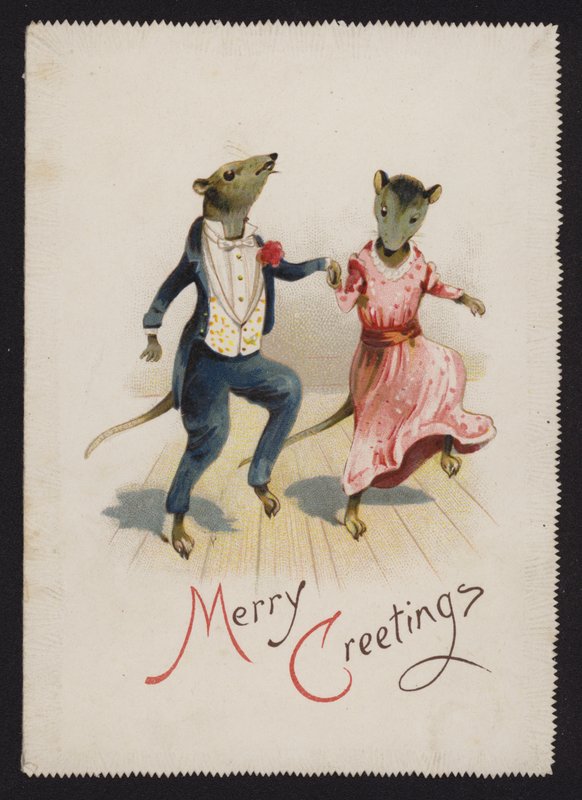 Antropomorfa möss som dansar (chromolitho) av English School