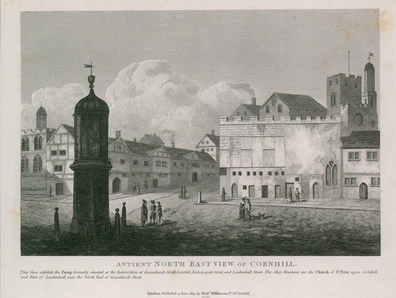 Forntida nordöstra vy av Cornhill av English School