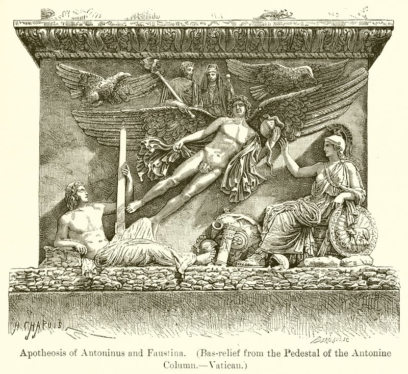 Antoninus och Faustinas apoteos. (Basrelief från Antonins kolumns piedestal.--Vatikanen) av English School