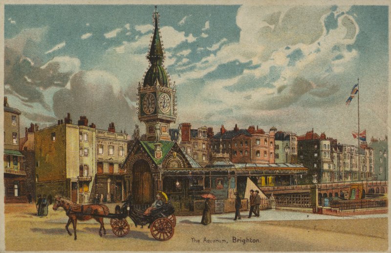 Akvarium, Brighton, Sussex (färg litho) av English School