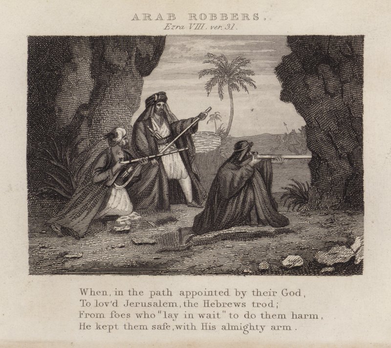 Arabiska rövare, Ezra VIII, ver 31 (gravyr) av English School