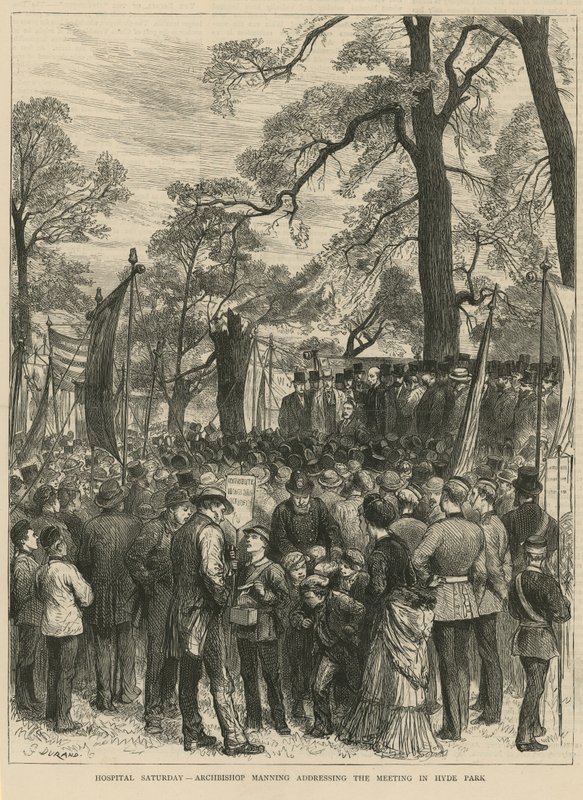 Ärkebiskop Manning talar till mötet i Hyde Park av English School