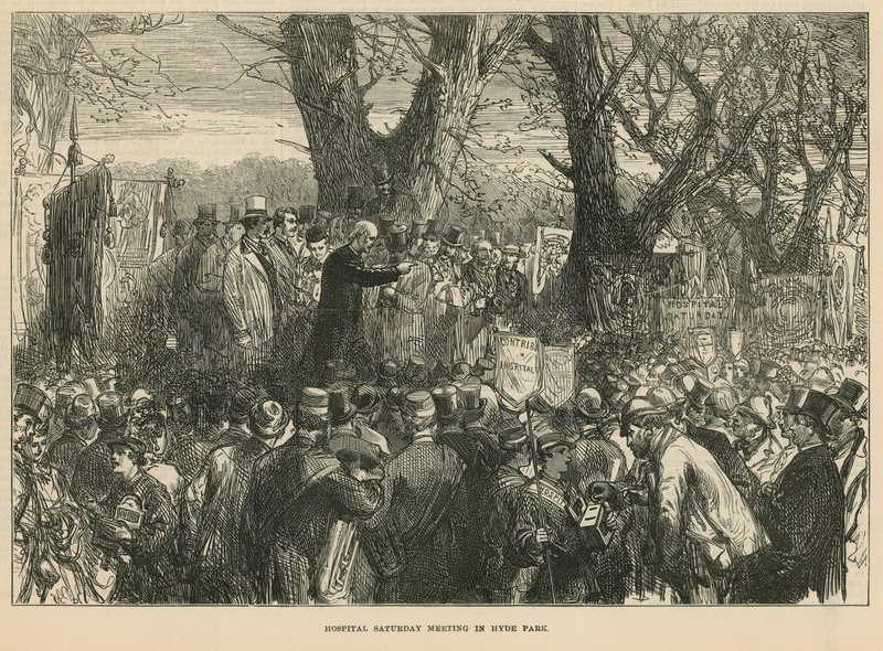 Ärkebiskop Manning talar till mötet i Hyde Park av English School