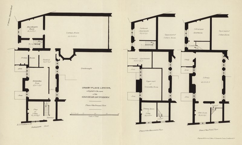 Arkitektoniska planer för Crosby Place av English School