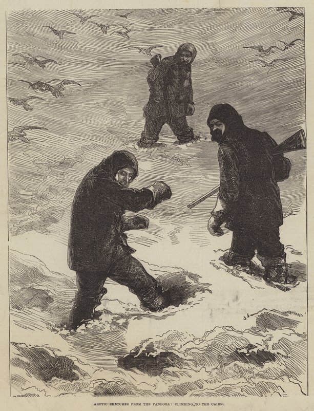 Arktiska skisser från Pandoran, klättring till Cairn (gravyr) av English School