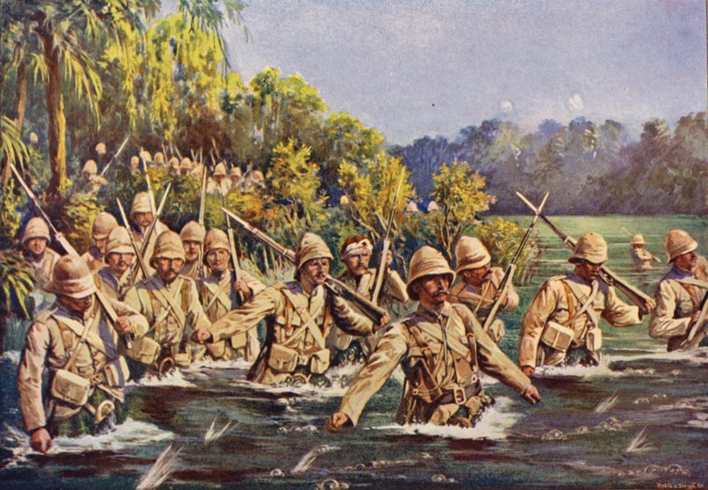 Argyll and Sutherland Highlanders korsar Modderfloden av English School