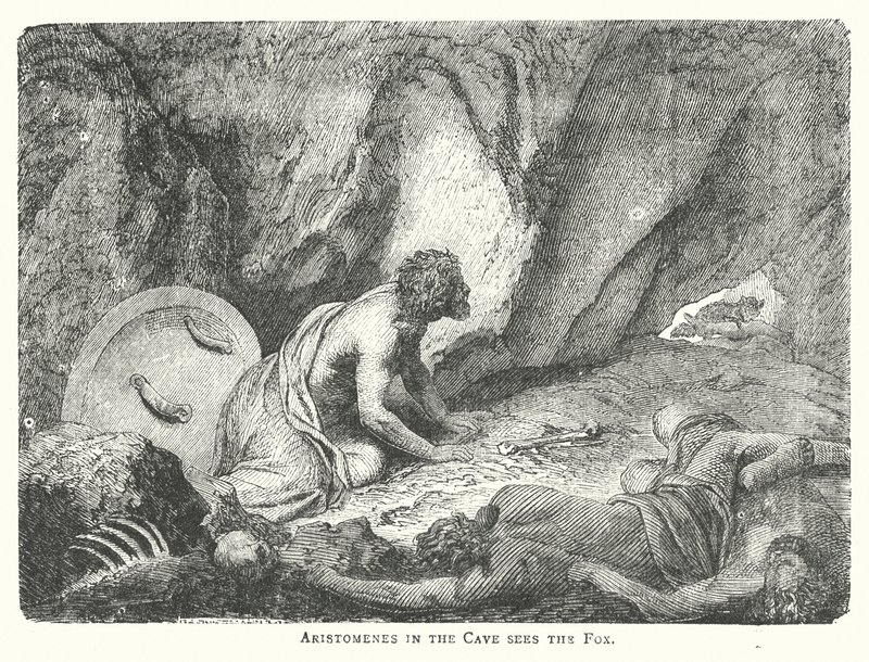 Aristomenes i grottan ser räven (gravyr) av English School