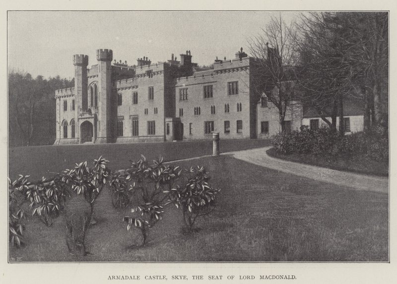 Armadale Castle, Skye, säte för Lord Macdonald (litho) av English School