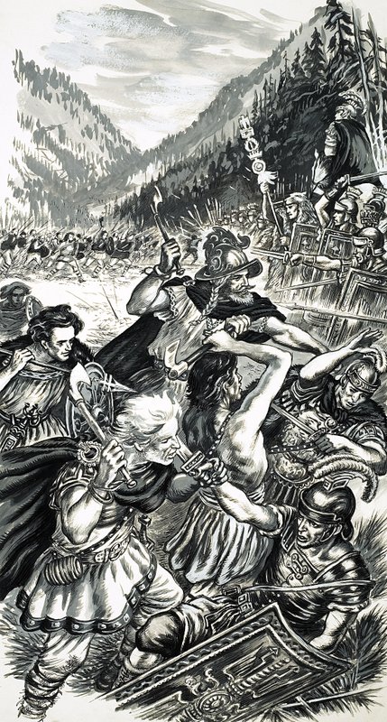 Arminius, den tyske prinsen, kämpar mot romarna av English School