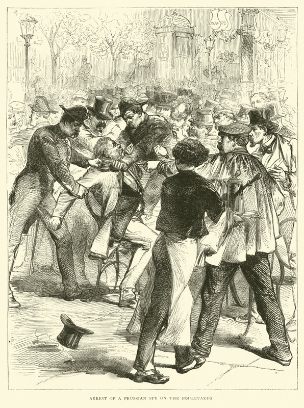 Gripande av en preussisk spion på boulevarderna, september 1870 av English School