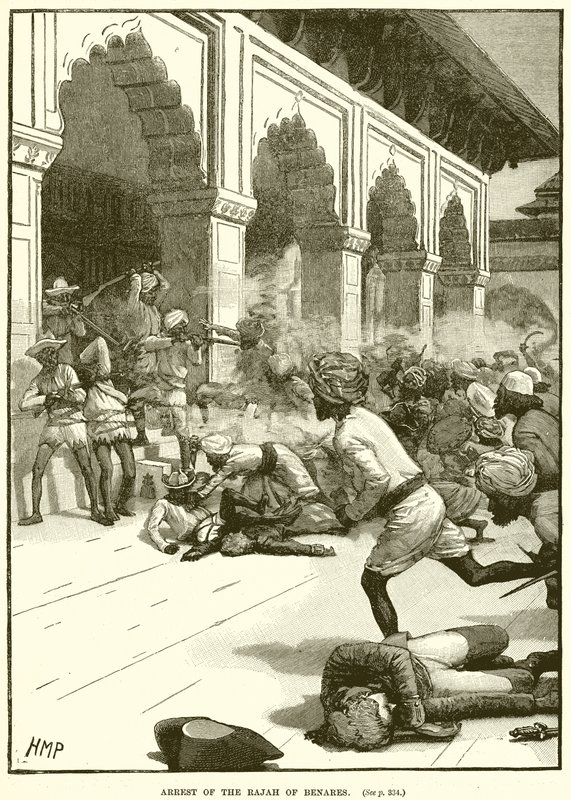 Arrestering av Rajah av Benares av English School