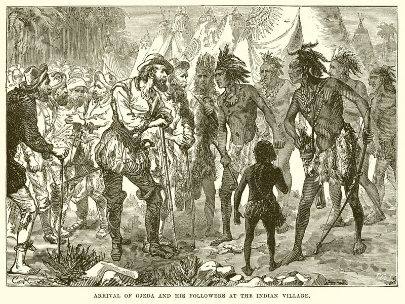 Ojedas och hans anhängares ankomst till Indian Village av English School