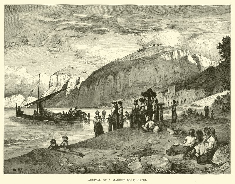 Ankomst av en marknadsbåt, Capri av English School