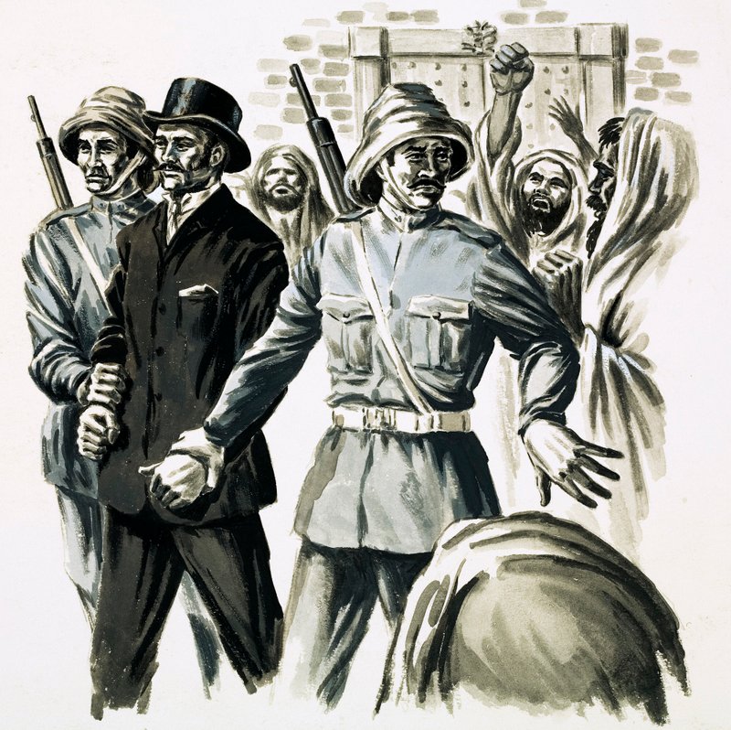 Arthur Evans besökte många problemställen i Europa (gouache på papper) av English School