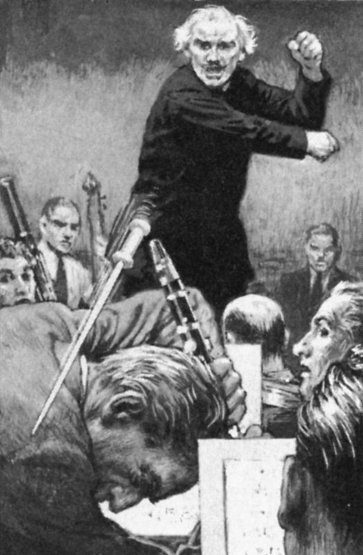 Arturo Toscanini kastar sin batong mot en felande spelare (litho) av English School