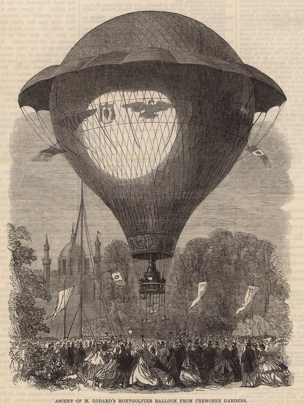 Bestigning av M Goddards Montgolfier-ballong från Cremorne Gardens av English School