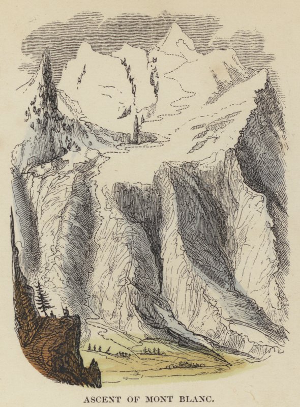 Ascent of Mont Blanc (färgad gravyr) av English School