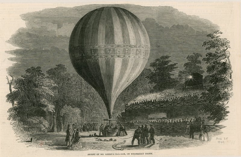 Bestigning av Mr Greens ballong på onsdag kväll; Vauxhall Gardens, London av English School