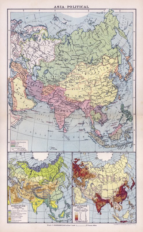 Asien, politiskt (färglitografi) av English School