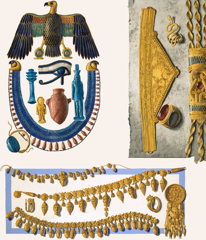 Blandade oidentifierade egyptiska smycken av English School