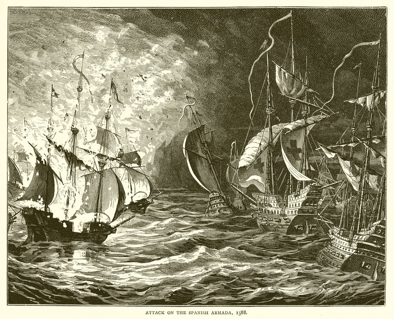 Attack mot den spanska armadan, 1588 av English School
