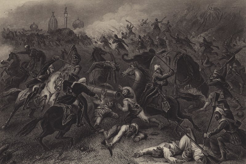 Attack mot myteristerna före Kanpur (gravyr) av English School