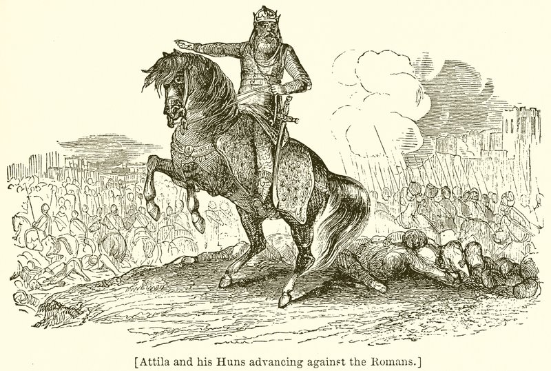 Attila och hans hunner går framåt mot romarna av English School