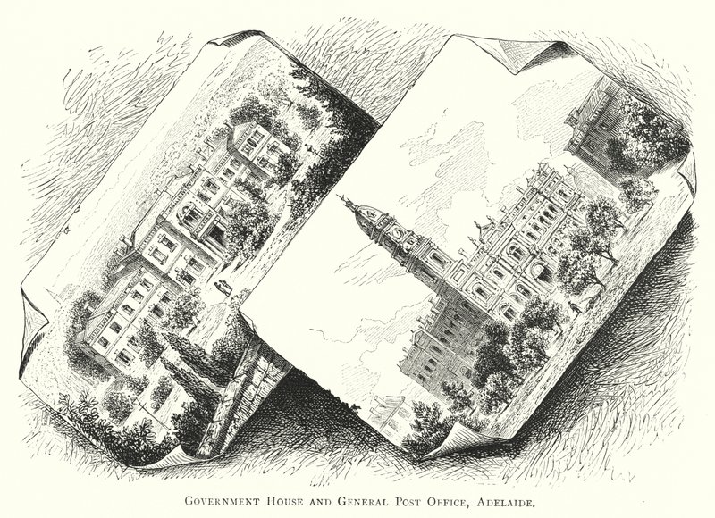 Australien: Government House and General Post Office, Adelaide (gravyr) av English School