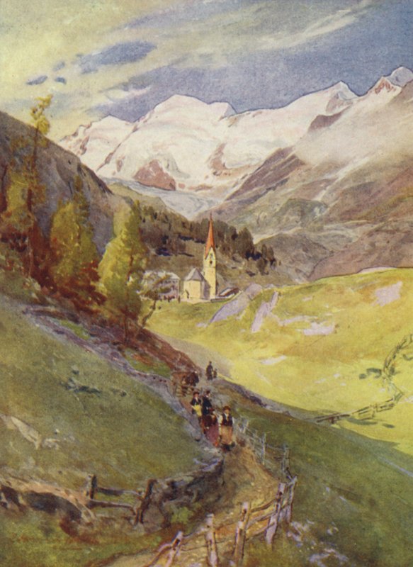 Österrike: Gurgl, en by i Tyrolen (färg litho) av English School