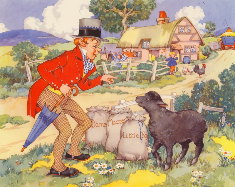 Baa, baa, svart får (färglitografi) av English School
