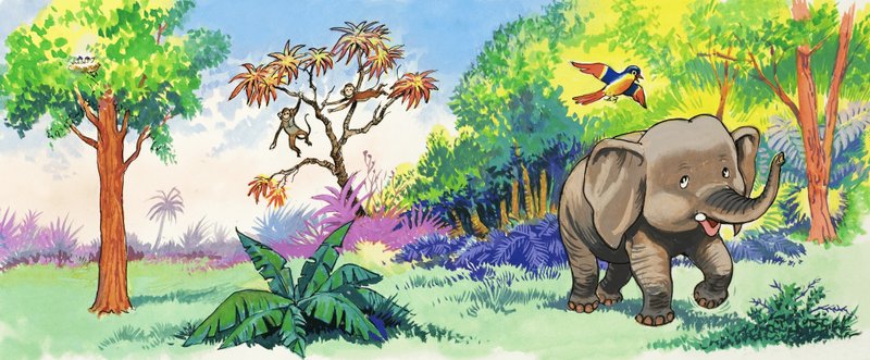 Baby elefant och fågel av English School