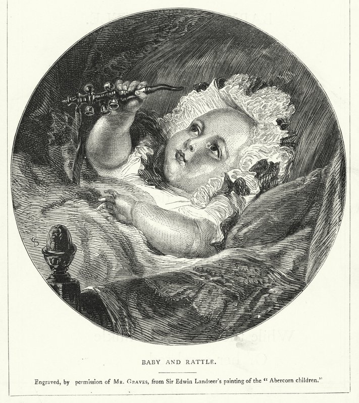 Baby och skallra (gravyr) av English School