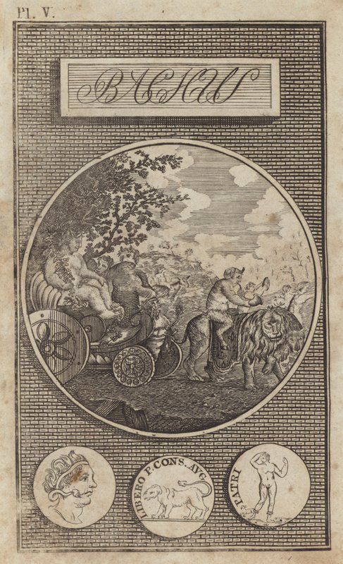 Bacchus, antik romersk vingud (gravyr) av English School