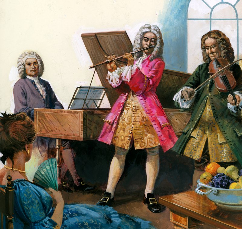 Bach spelar musik med medlemmar av sin egen familj av English School