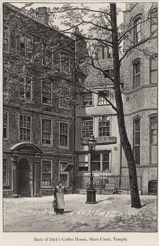 Baksidan av Dicks Coffee House, Hare Court, Temple av English School