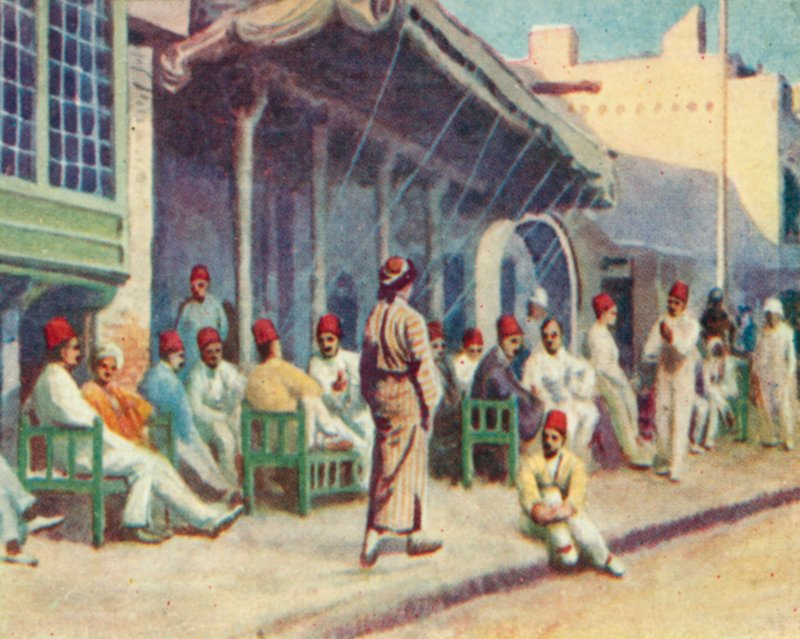 Bagdad, typiskt kafé (färglitografi) av English School