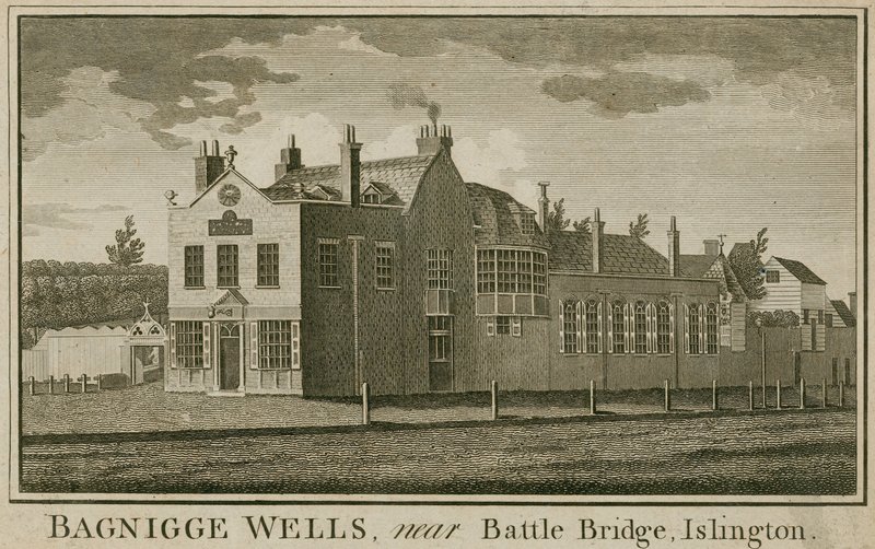 Bagnigge Wells, nära Battle Bridge, Islington, London av English School