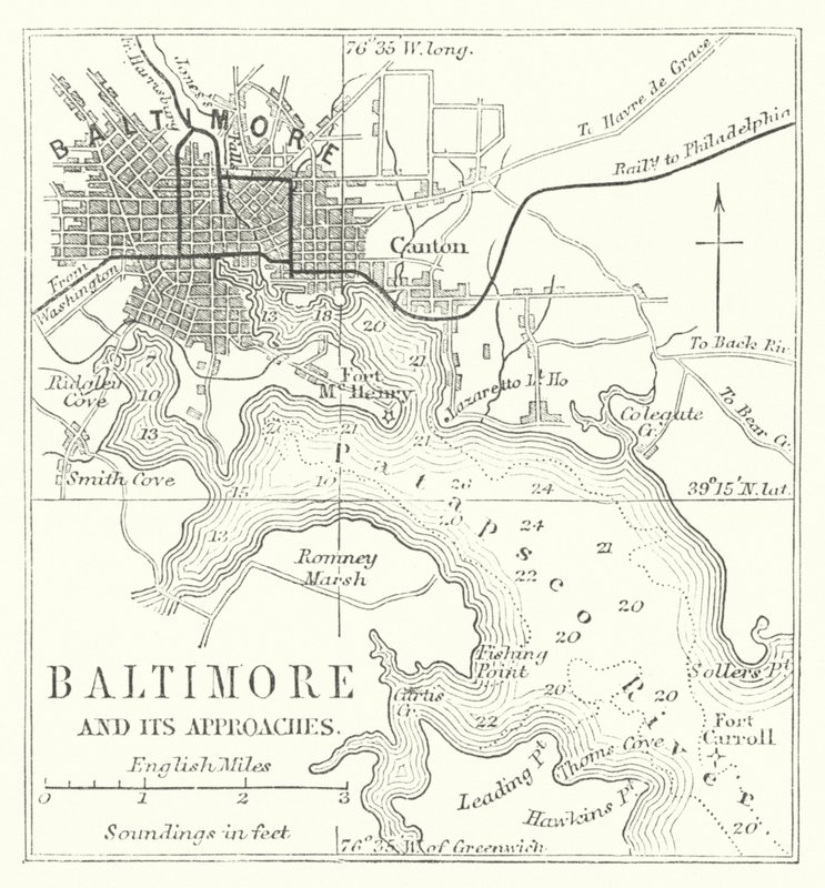 Baltimore och dess tillfartsvägar (gravyr) av English School