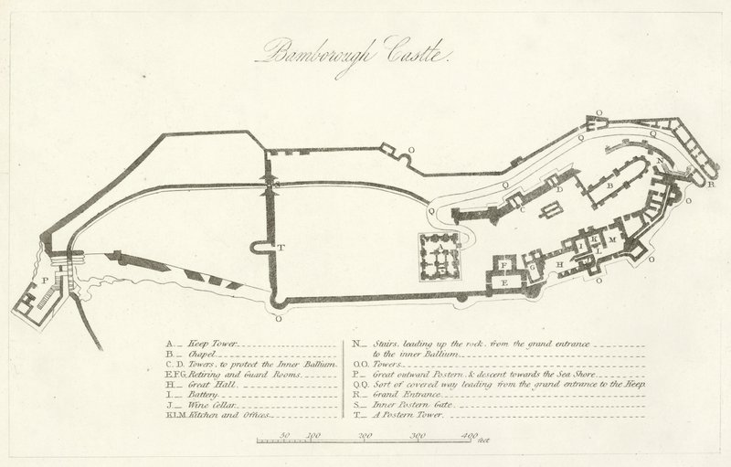 Bamborough Castle (gravyr) av English School