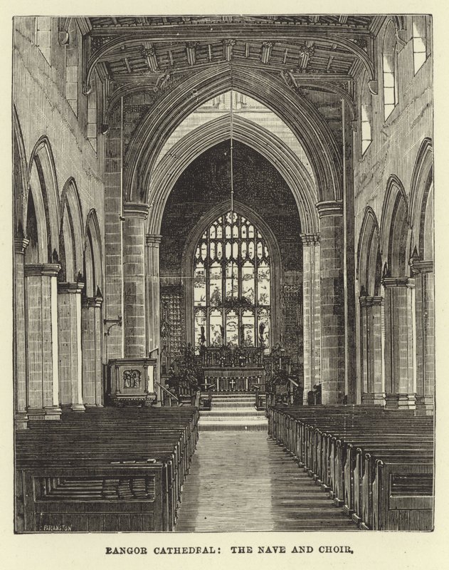 Bangor katedral, långhuset och kören av English School