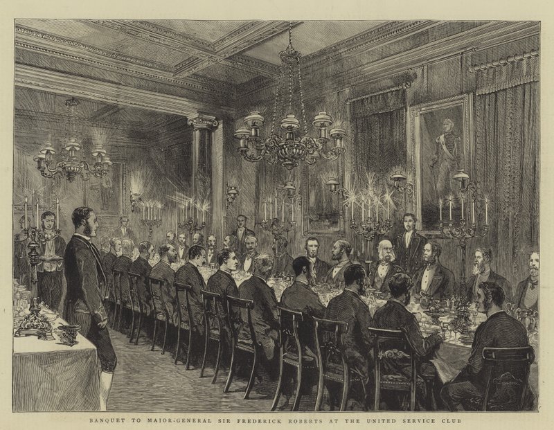 Bankett till generalmajor Sir Frederick Roberts på United Service Club, illustration för The Graphic, 4 december 1880, av English School