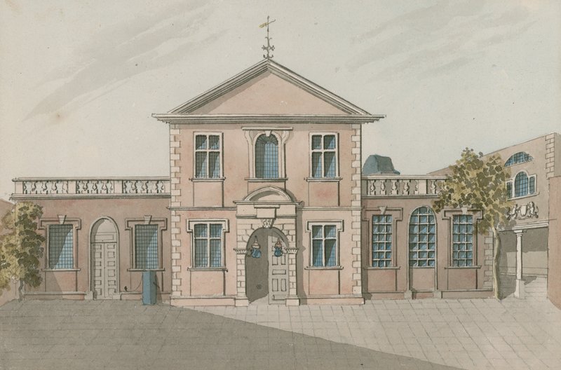 Barber Surgeons Hall, Monkwell Street, London (wc på papper) av English School