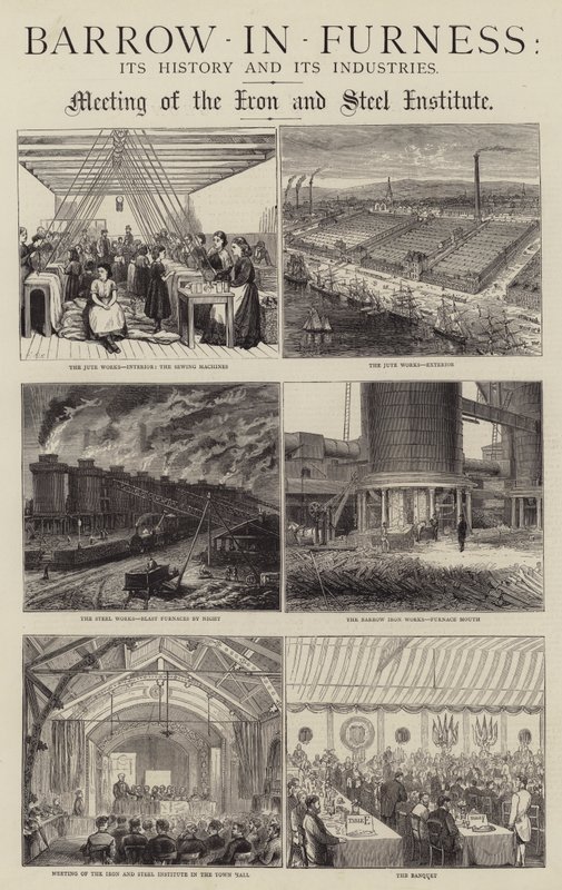 Barrow-in-Furness, dess historia och dess industrier (gravyr) av English School