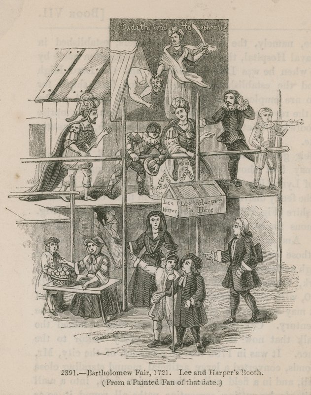 Bartholomew Fair, 1721; Lee och Harpers Booth av English School