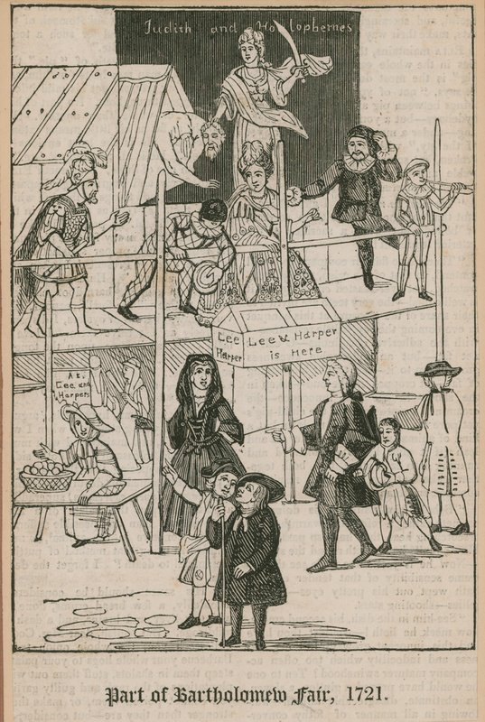 Bartholomew Fair, 1721; Lee och Harpers Booth av English School