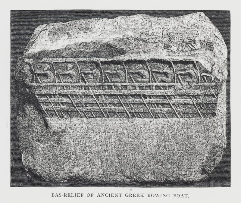 Basrelief av antik grekisk roddbåt (gravyr) av English School