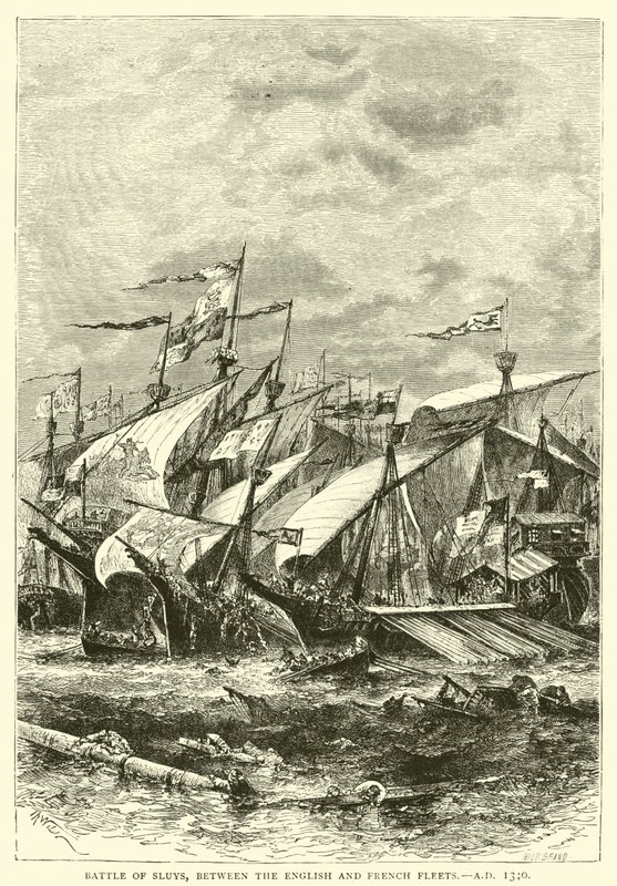 Slaget vid Sluys, mellan den engelska och franska flottan, 1340 e.Kr av English School